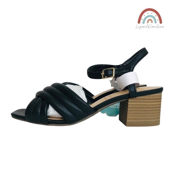 New! Faux Leather Quilted Crisscross Strappy Chunky Bloch Heel Square Sandals - Picture 4 of 10